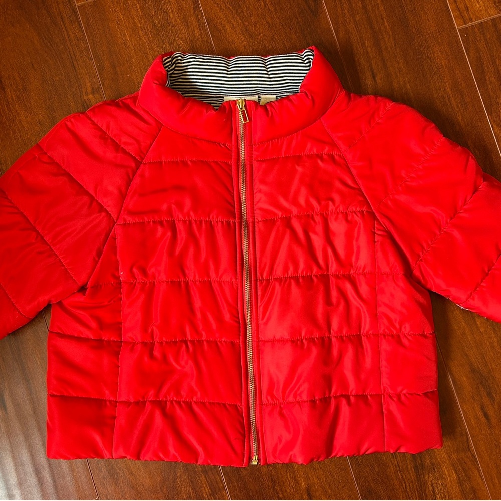 Chico's Red Puffer Jacket with Quilted Design